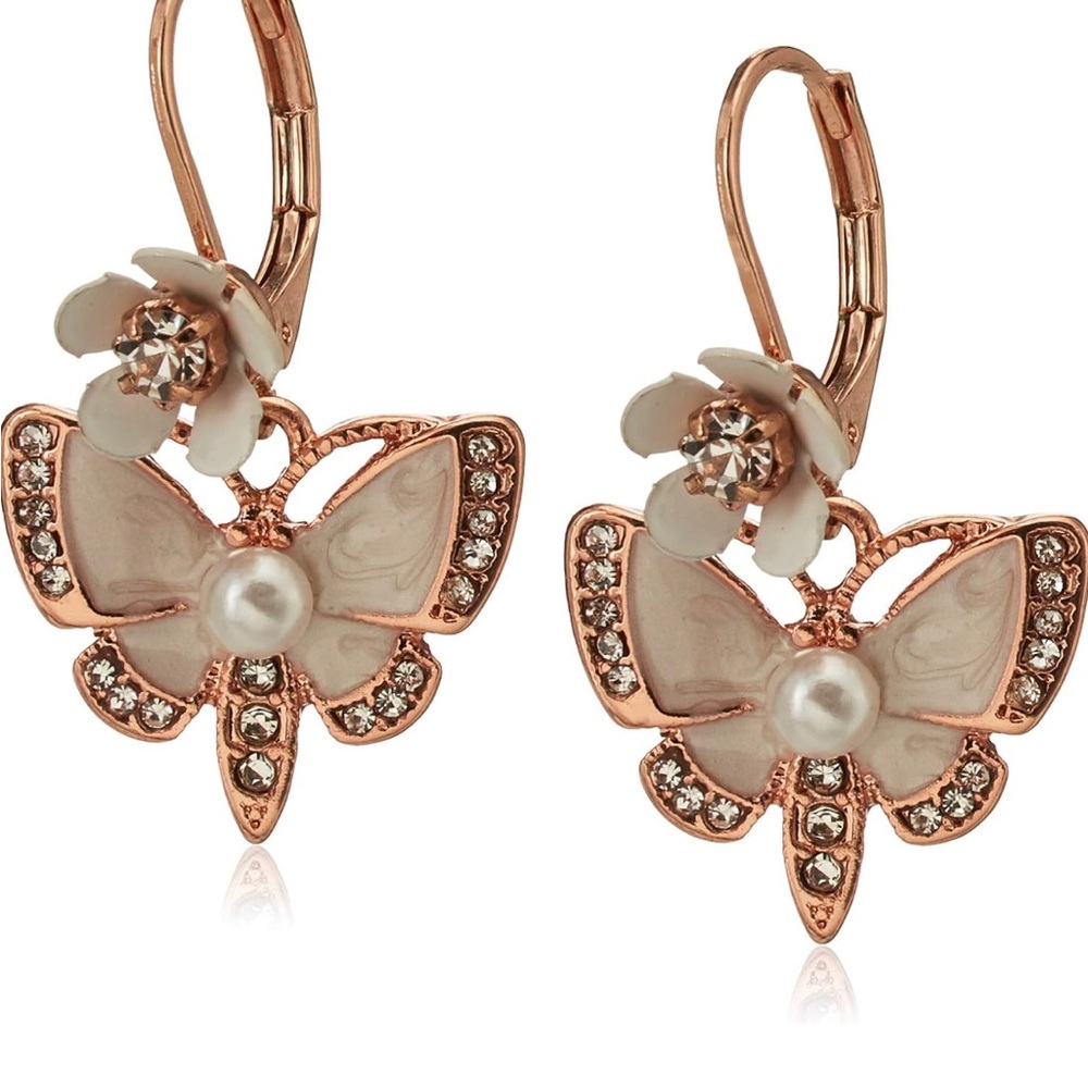 Butterfly Drop Earrings | Pearl Accent |